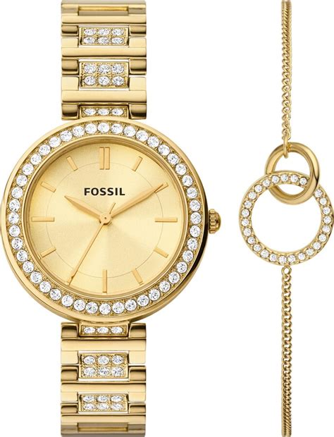 karli three-hand gold-tone stainless steel watch and bracelet box set|karli 3 hand watch set.